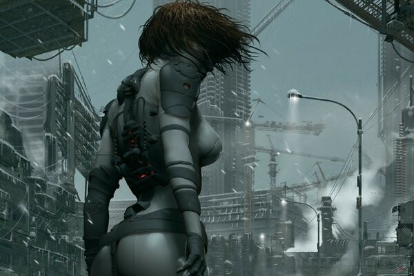 Desktop art girl in the city in the future