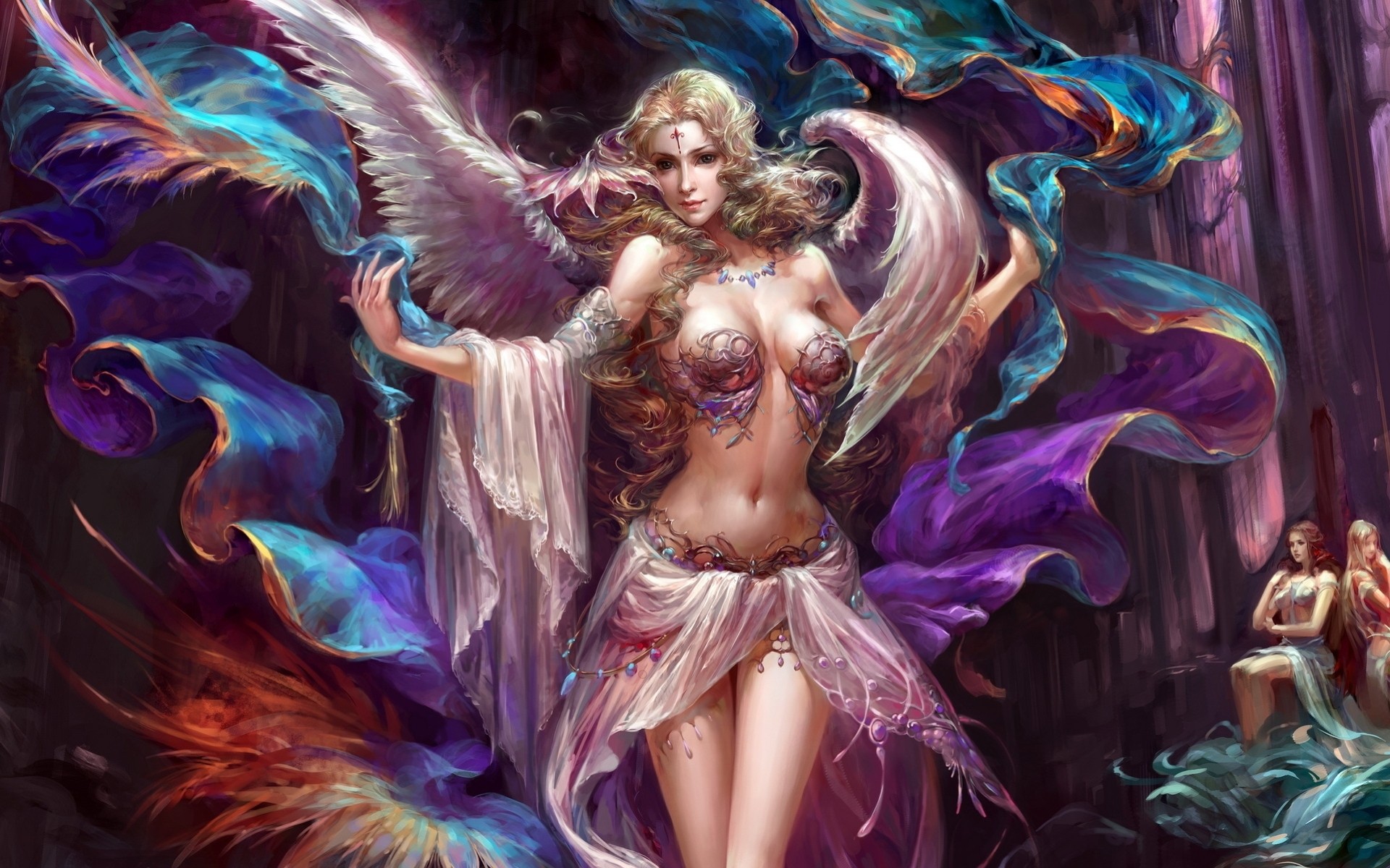 girl angel forsaken world looking at the viewer feathers wing