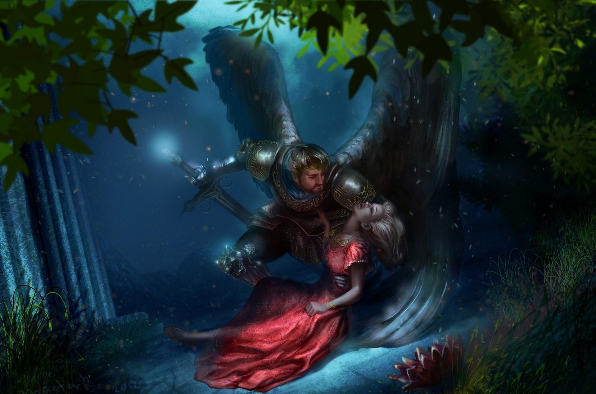 night armour sword angel girl care