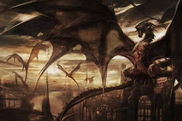 Dark Fantasy art con draghi