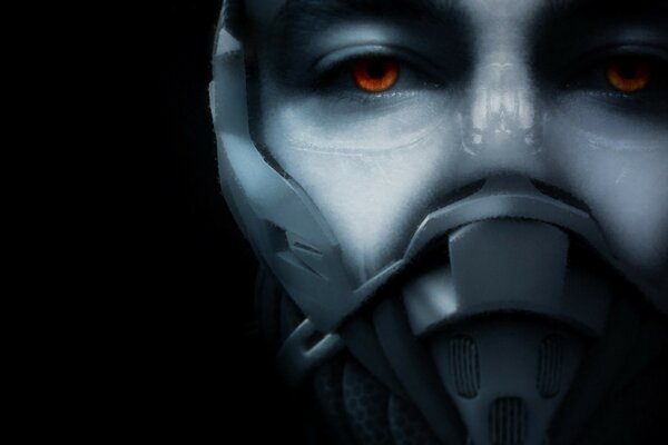 Masque sur le visage d un cyborg avec des yeux