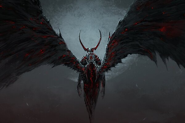 One moon is visible among the demon with wings