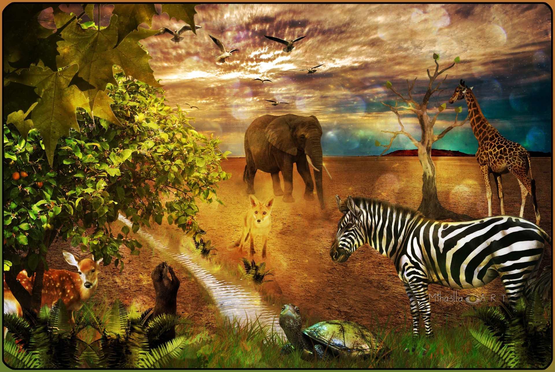 giraffe turtle phantasmagoria elephant zebra art fox 3d reindeer