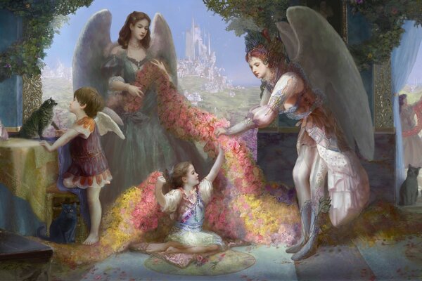 Ангелы собрались вокруг маленькой девочки