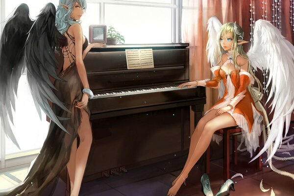 Anges filles dans la salle derrière le piano