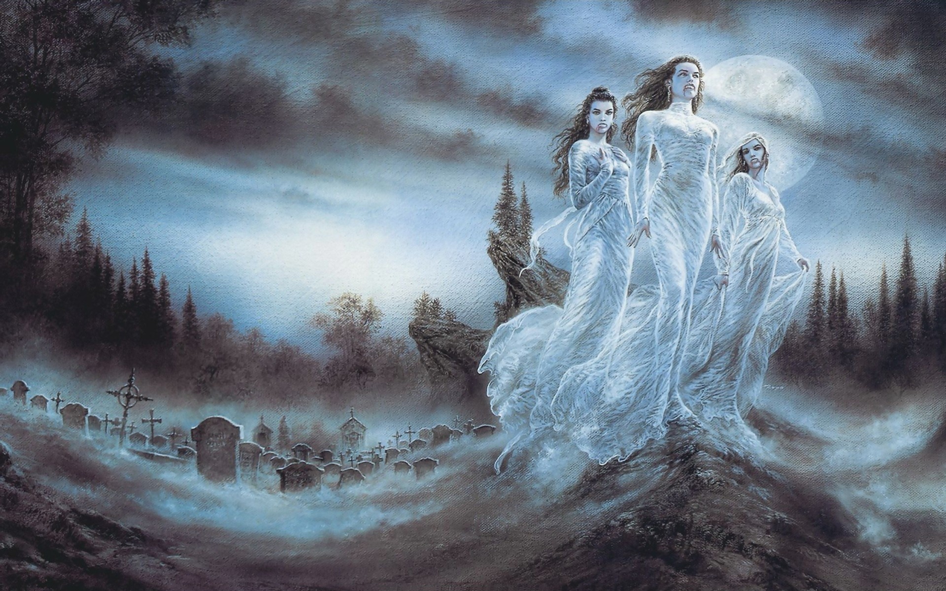 вампиры кладбище арт ночь luis royo девушки луна кровь темный рыцарь