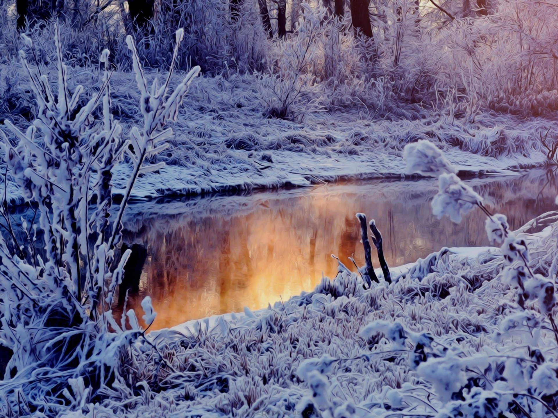 invierno bosque río