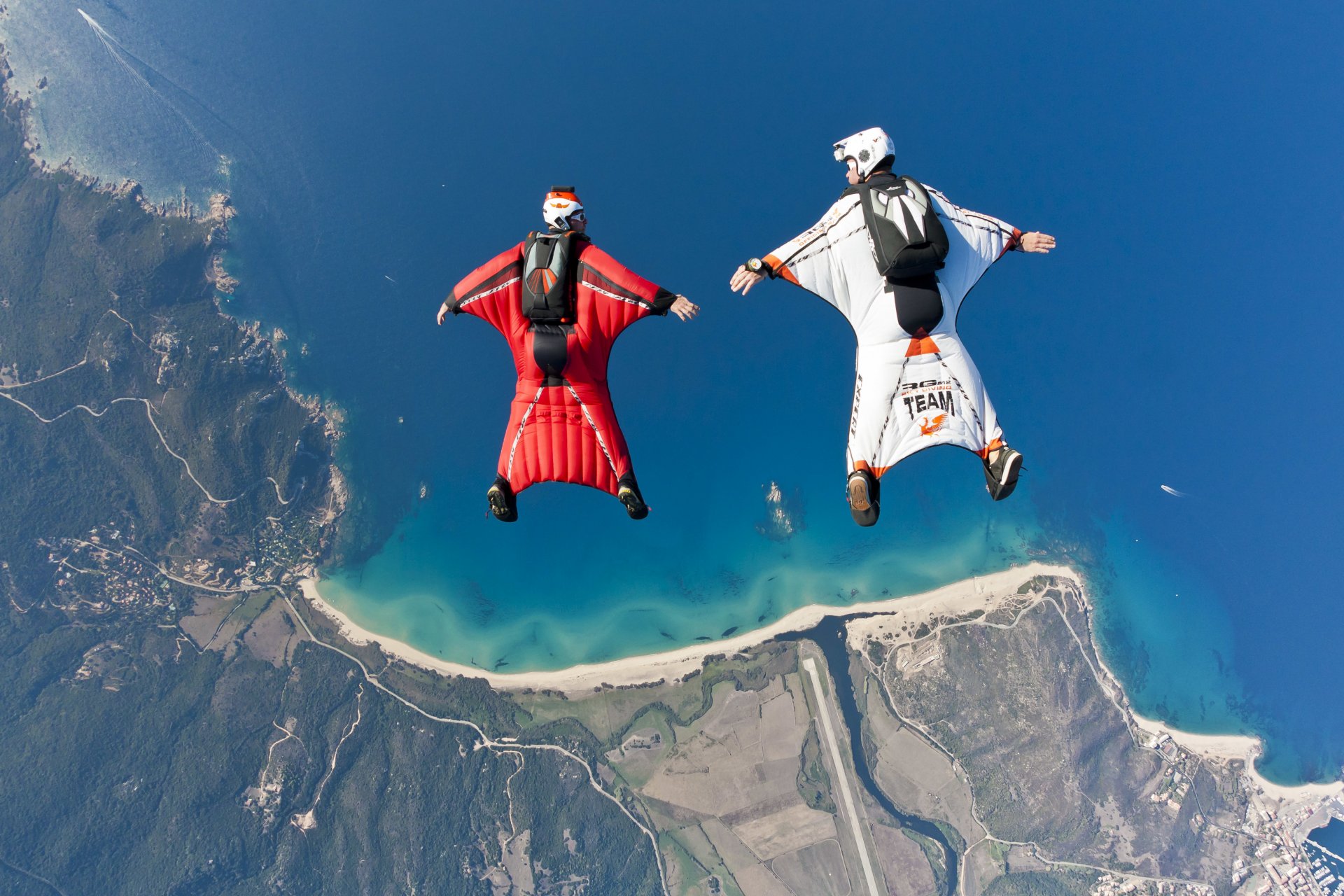 wingsuit drivers formation fs beach sea boat reef river helmet trailers parachute extreme sport