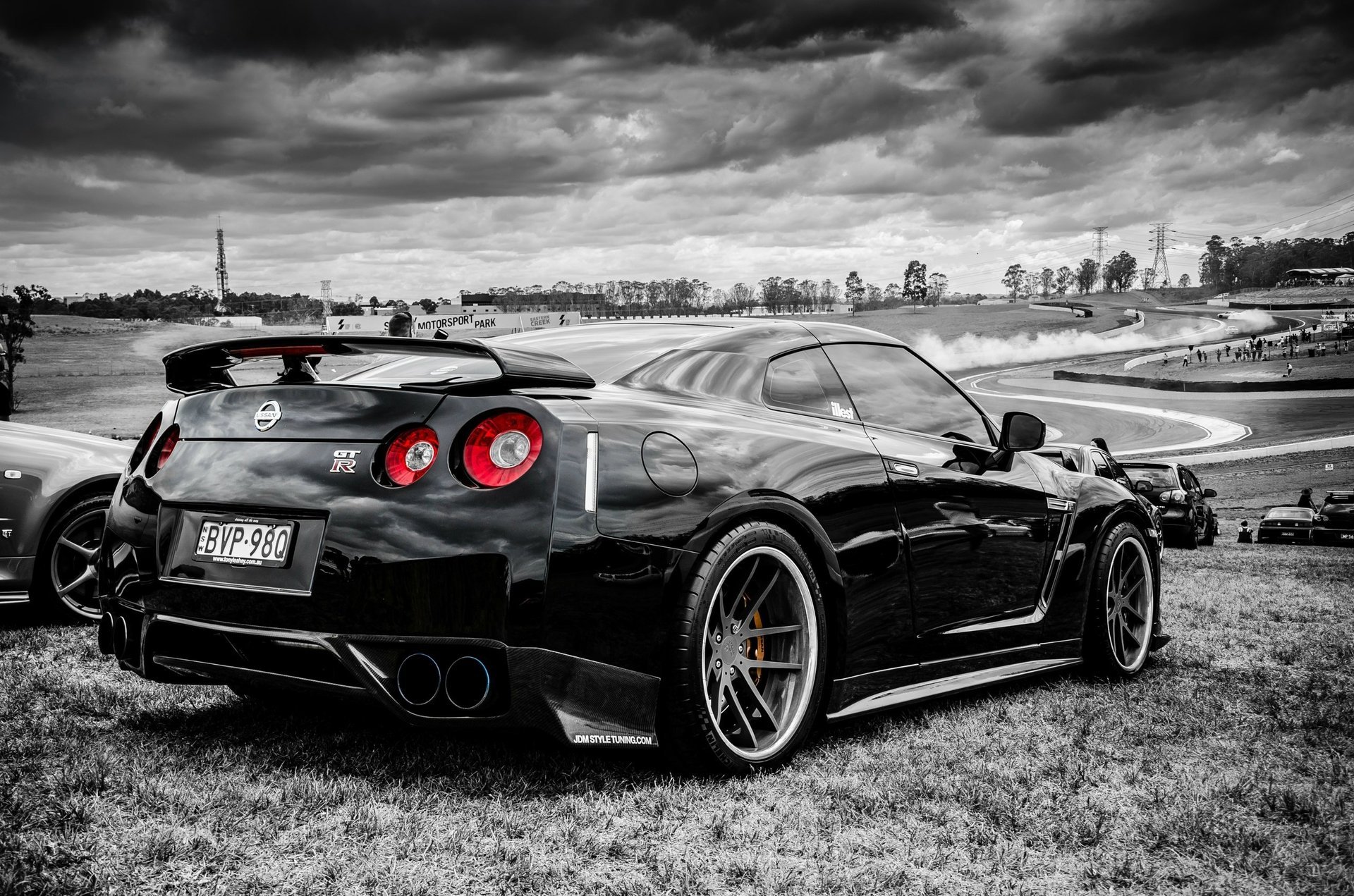 nisan auto black gtr nisan sports car nature sky clouds wheel