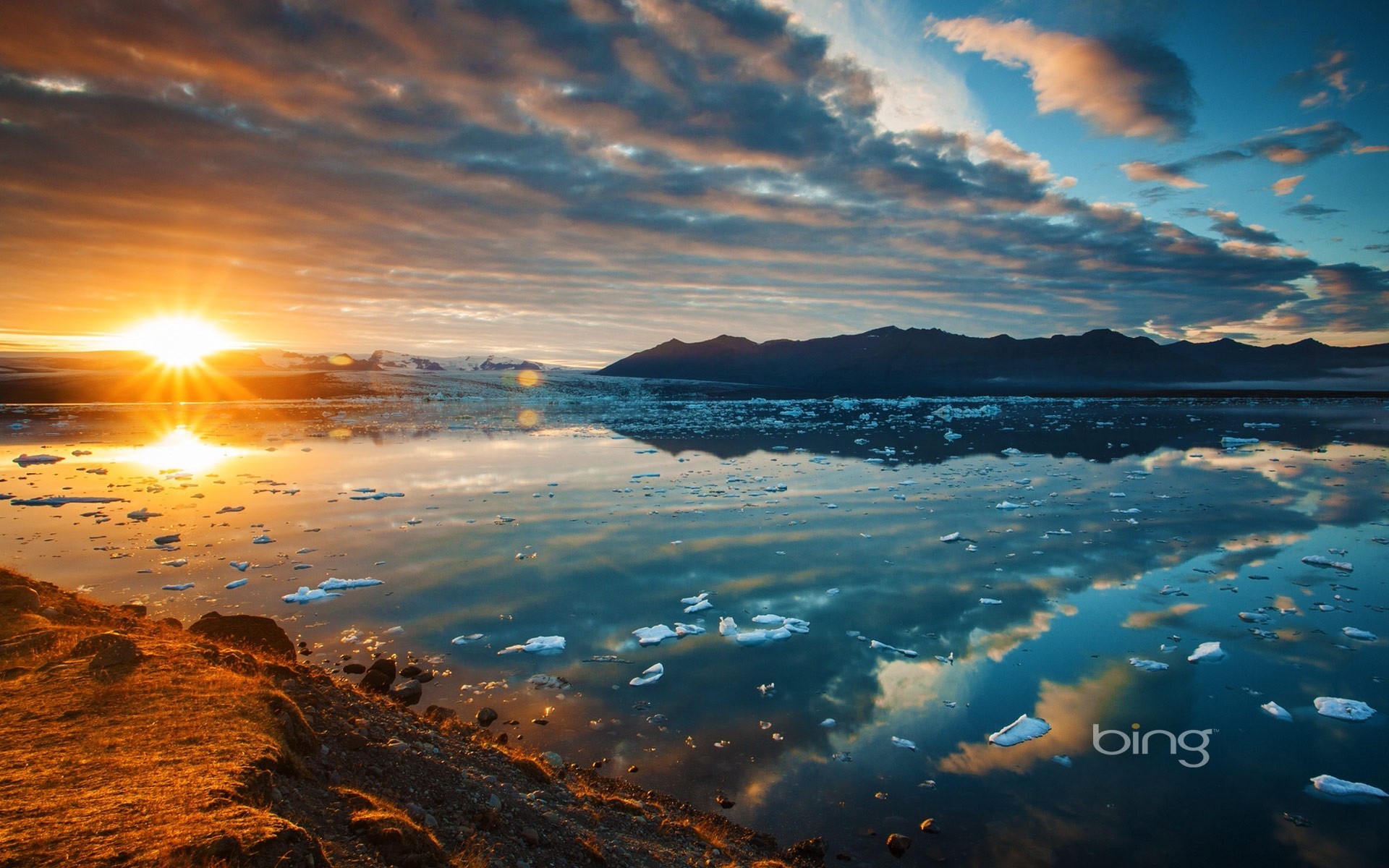 unset lake iceland mountain