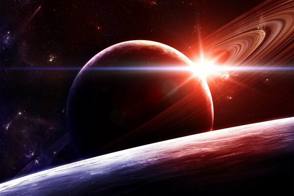 Gli anelli del pianeta Saturno sono luminosi con una stella