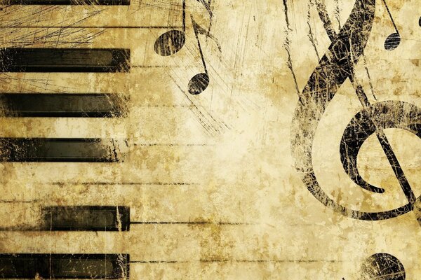 Piano keys with notes and a suripach key