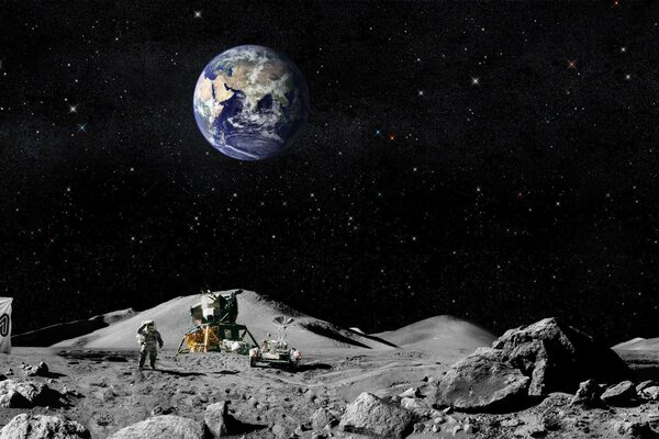 Atterraggio di astronauti sulla superficie lunare