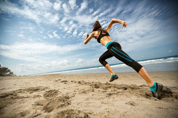 Sports jogging along the seashore