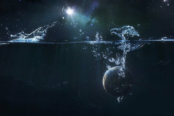 Fantastic image of a planet underwater in the universe