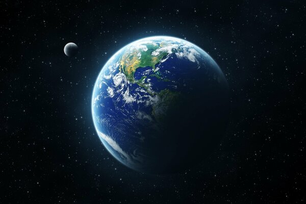 Planet Erde und Mond im Weltraum