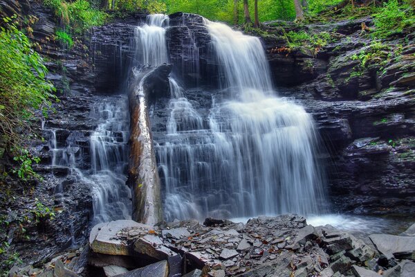 Beautiful high waterfall and rocks