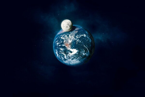 The shadow of the Moon on the background of the starry sky