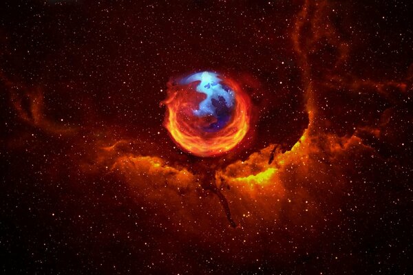 The firefox browser logo looks like a planet in space