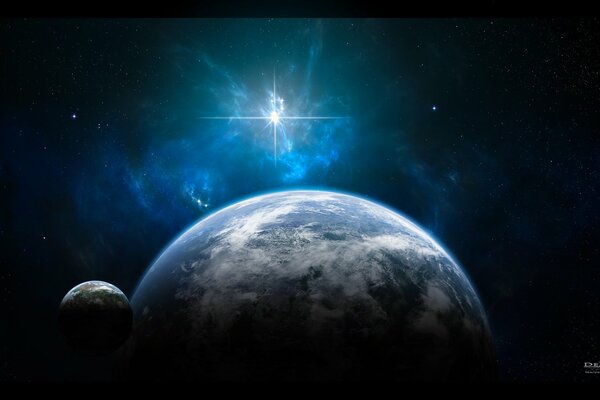 Mondo cosmico terra e stella blu