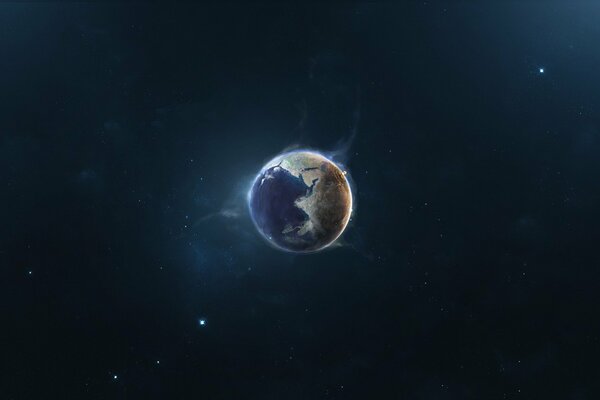 Pianeta Terra nello spazio blu