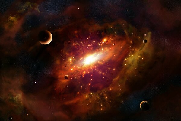 Planètes et étoiles dans une galactique lumineuse