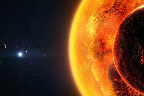 Le soleil et les planètes dans un bel espace