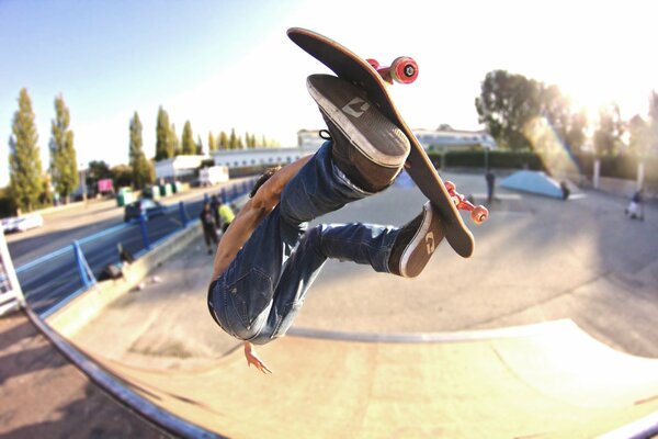 Skateboarding classes on the playground in the park