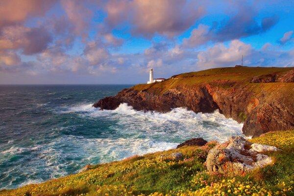 A lonely lighthouse on the ocean