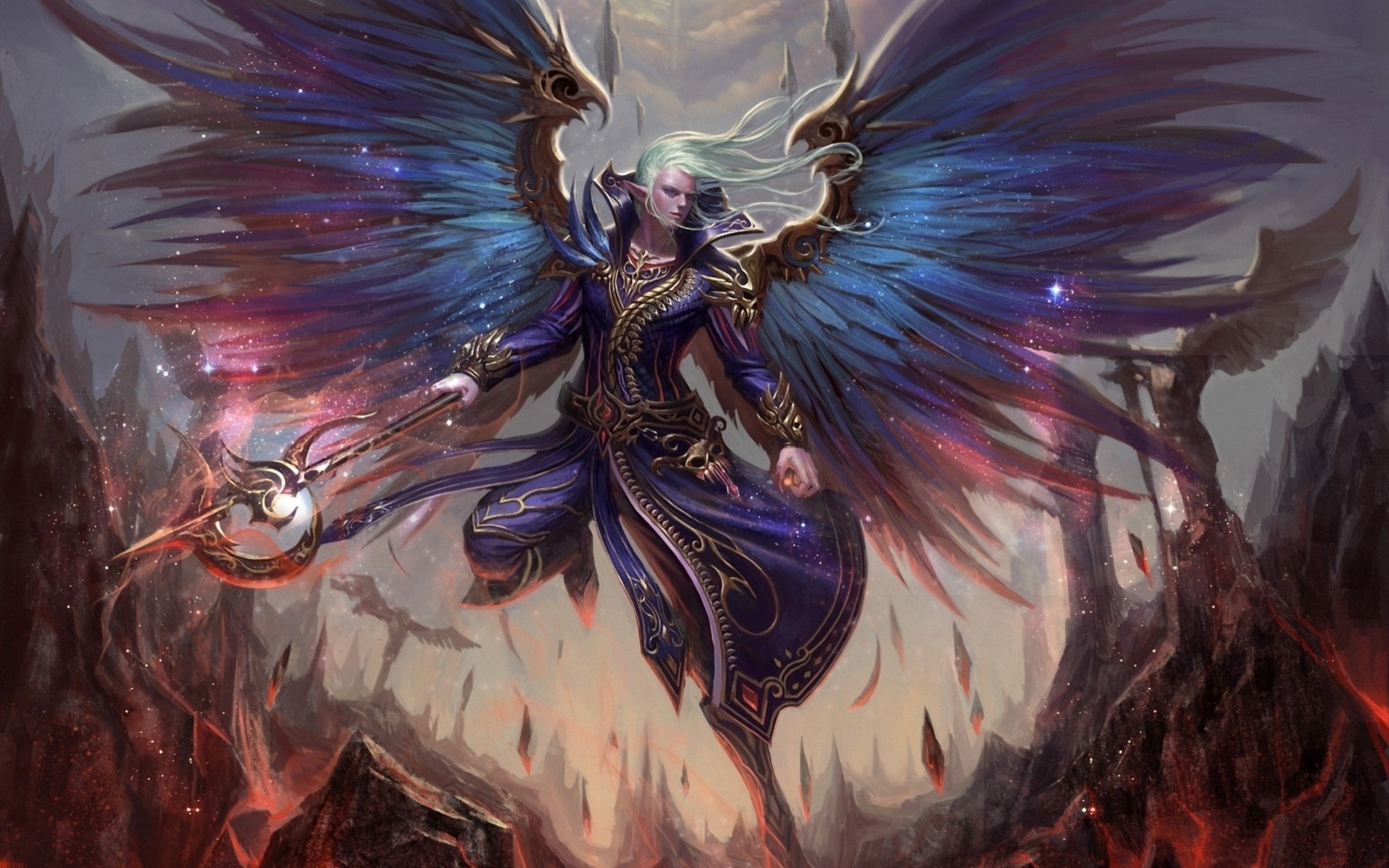 art wings lava magician fantasy elf man