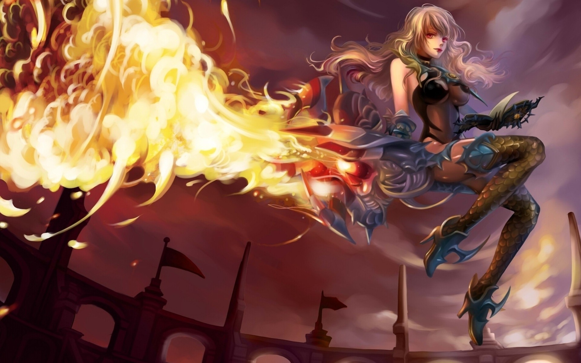 clouds girl lock art fire magic