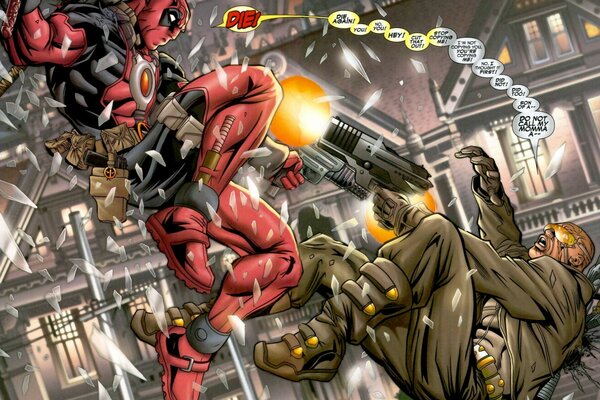 Deadpool Marvel Hero tire des armes