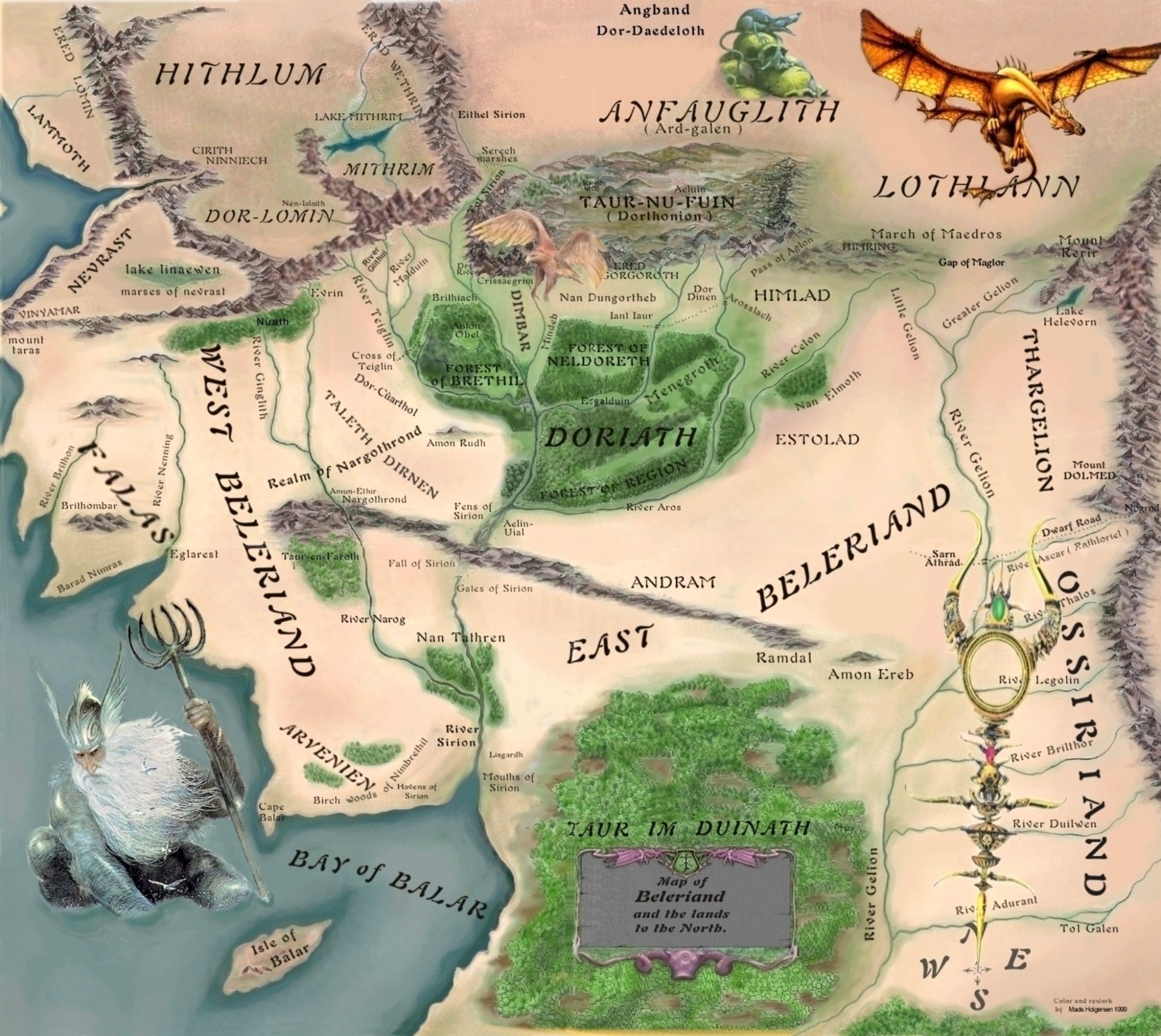 carte doriath christopher tolkien gondoline nargothrond arda angband silmarillion royaumes elfiques seigneur des anneaux terre du milieu john ronald ruel tolkien