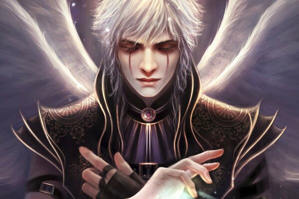 Art magician with white hair scars on his eyes