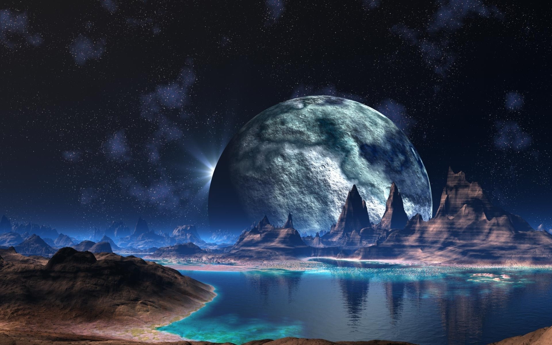 an alien world water river fiction mountain planet