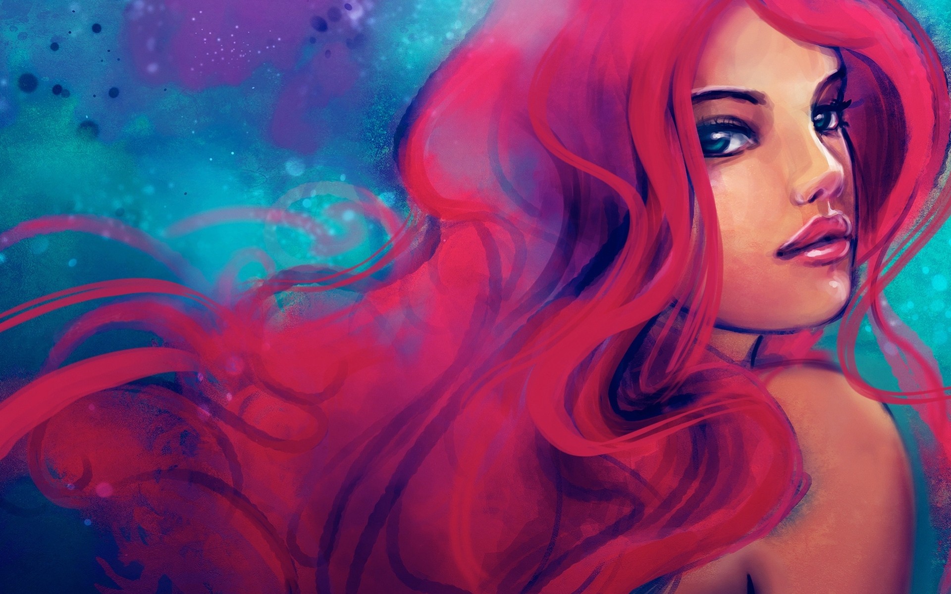 girl hair eyes red hair mermaid triton blue daughter head