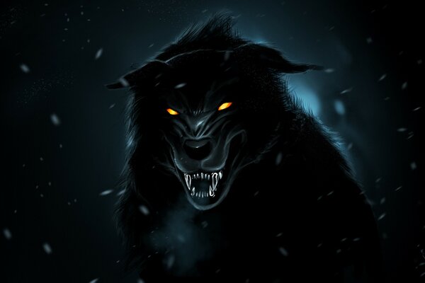 Arte de lobo negro con dientes