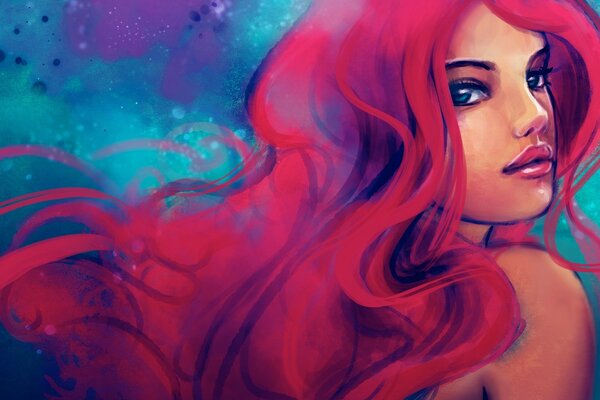 A red-haired mermaid with the eyes of the sea