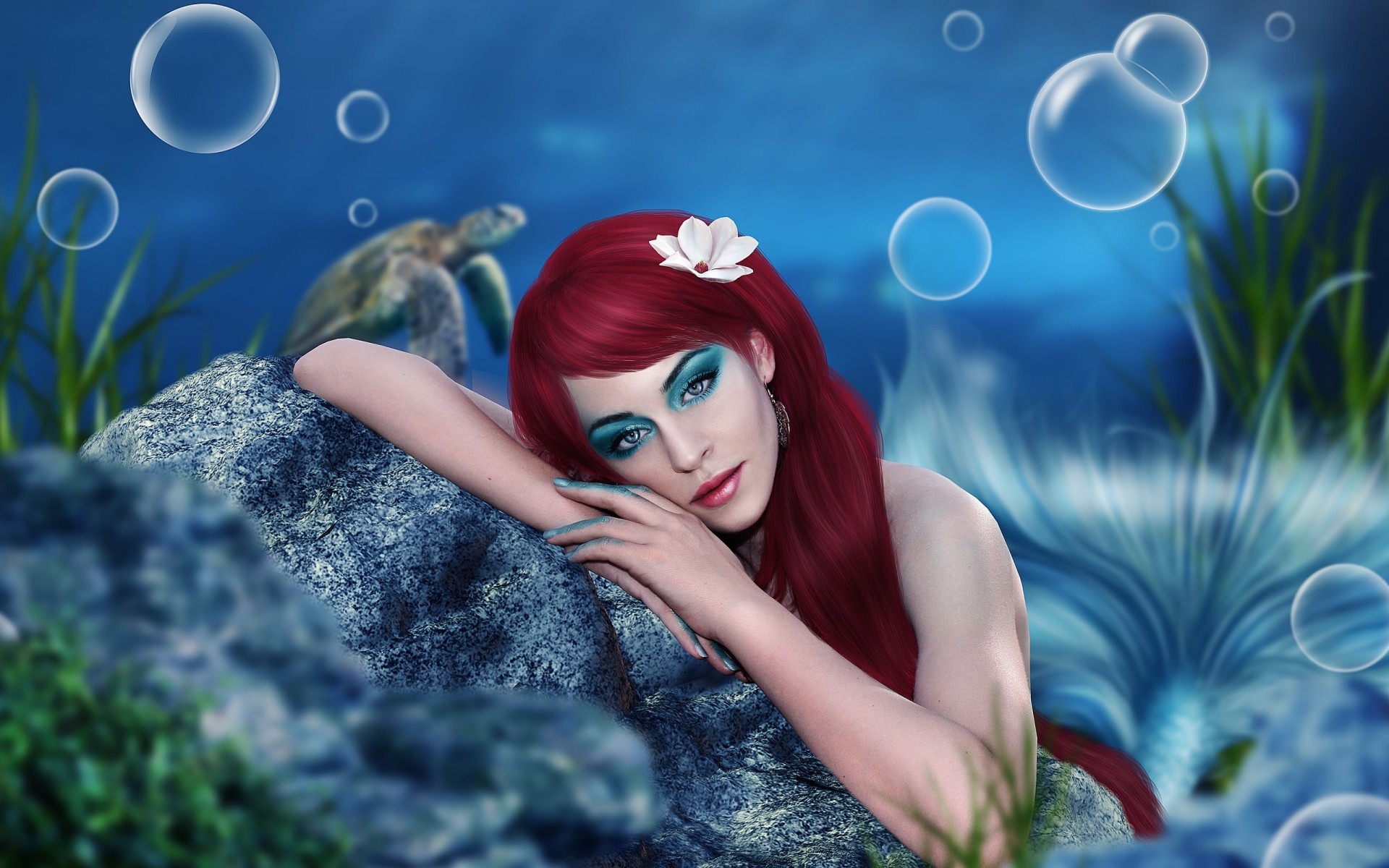 arte viso ragazza occhi trucco coda sirena