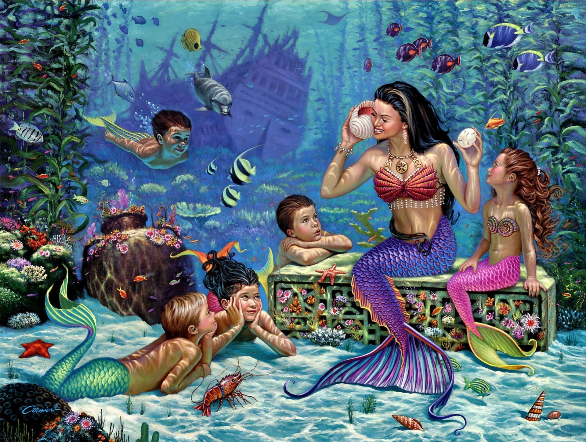 fish children seabed frigate mermaid