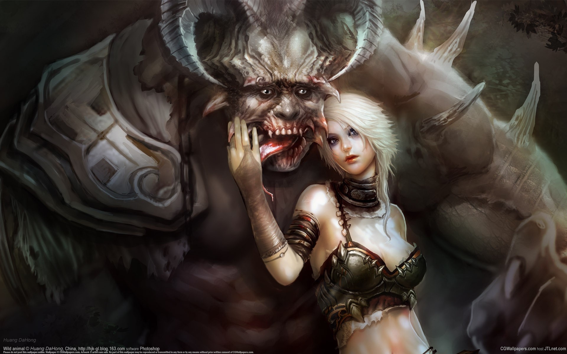 blonde girl breasts horn tender monster teeth fang