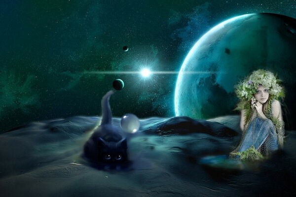 Sirena e gatto su un pianeta alieno