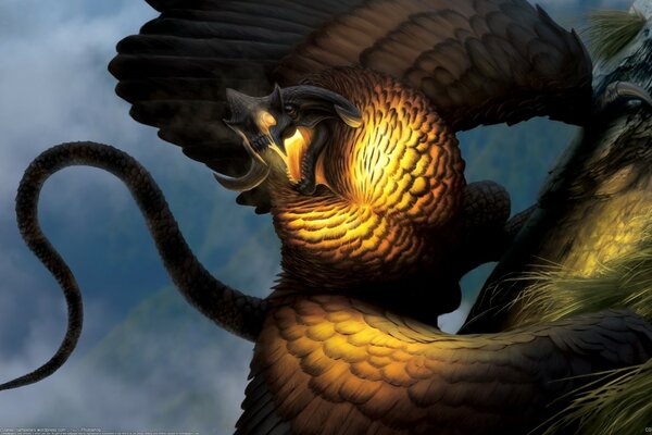 Рисунок дракона монстра с жёлтой грудью
