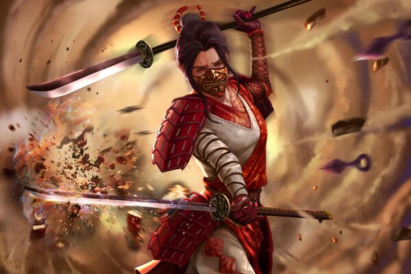 Personnage de fille samouraï avec des épées