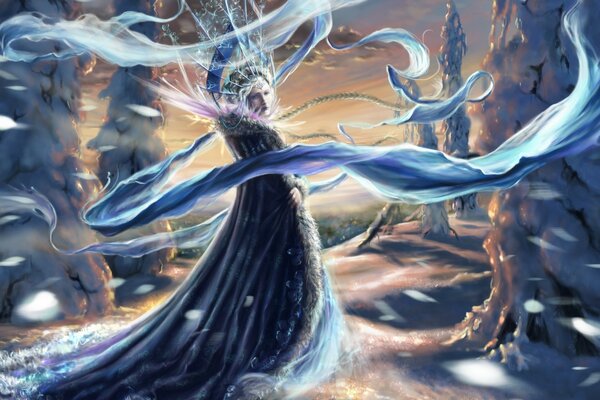 Art de la belle fille Snow Maiden, tresse incroyable fille magique, Snow Maiden fantastique avec un endroit merveilleux, hiver et fille avec une fille fantastique