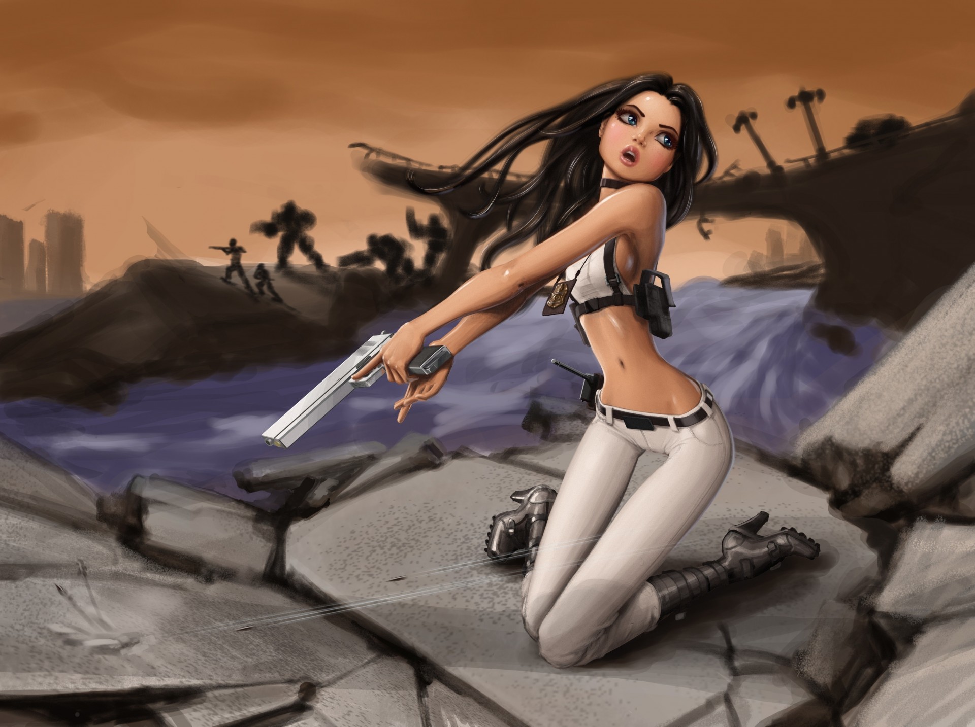 warrior girl views gun