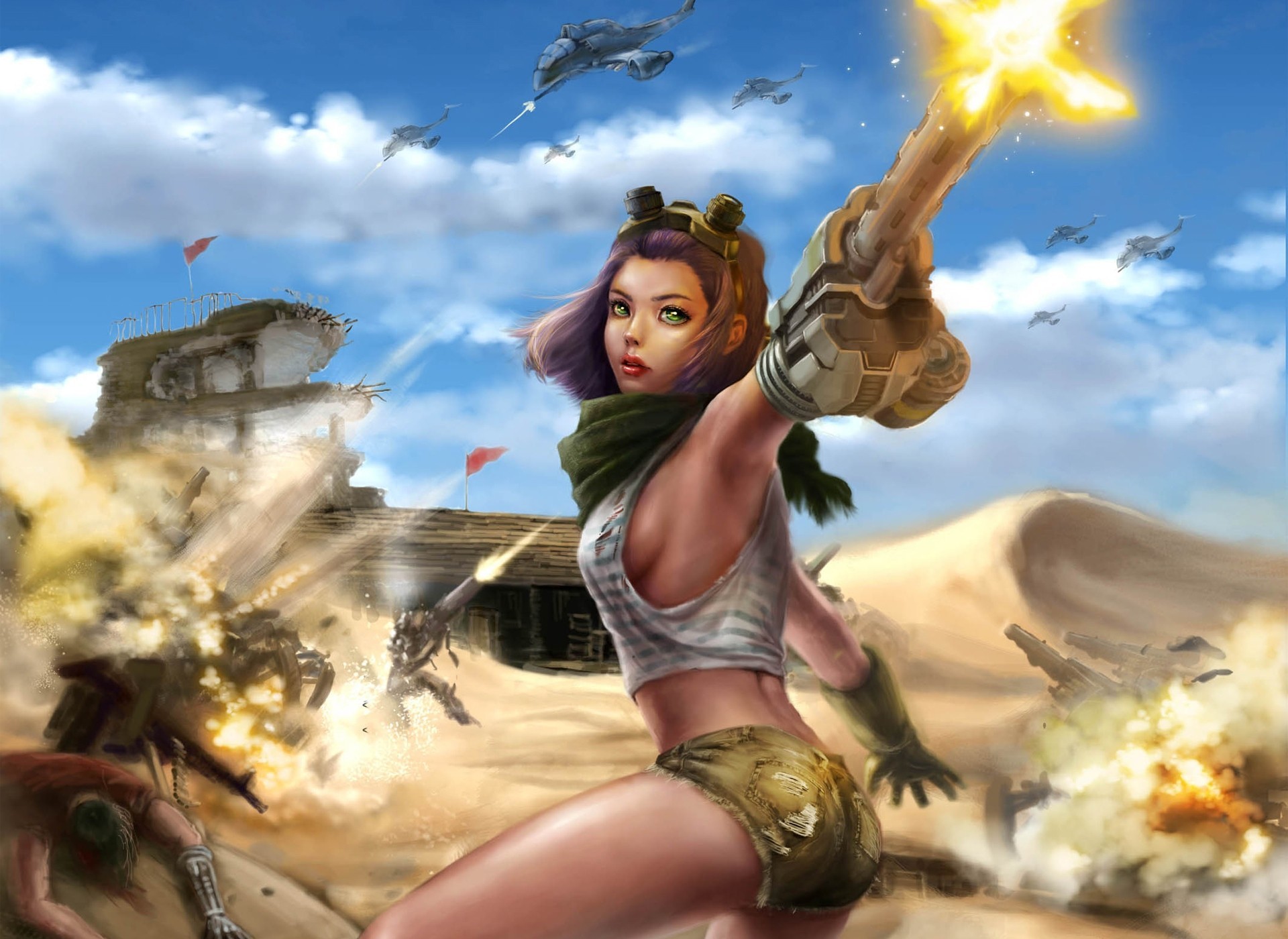 art weapon girl shootout dunes ruins ships sand tiara