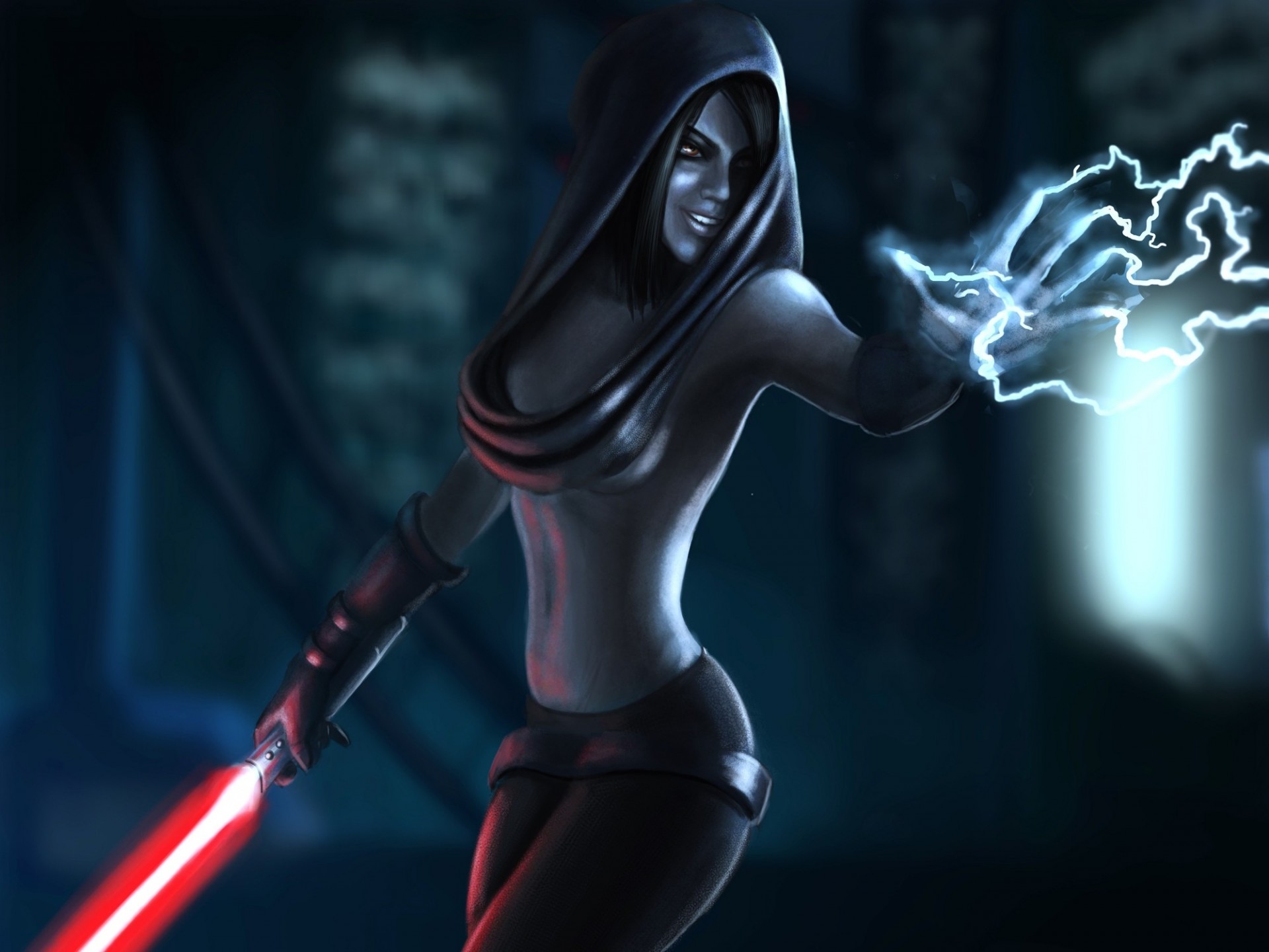 tar wars sword girl hood lightning