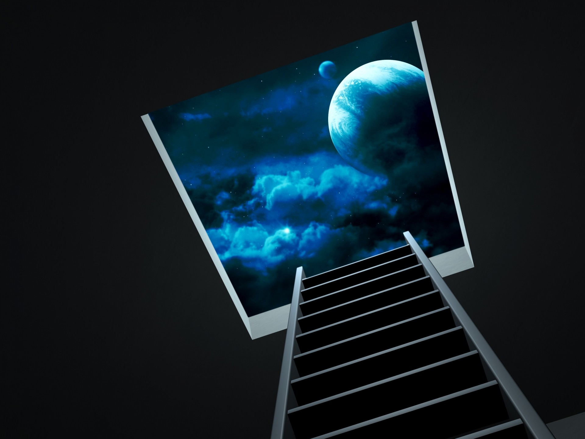 night sky moon planet stair