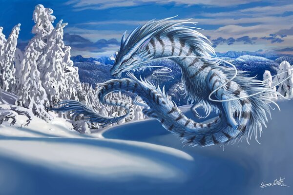 Paesaggio del drago di neve in inverno